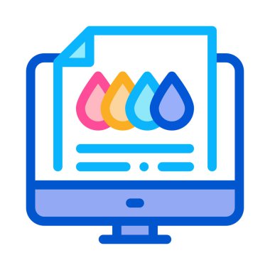 Bilgisayar simgesi vektöründe yazdırılmış sayfa. Bilgisayar işaretli basılı kağıt. renk sembolü çizimi