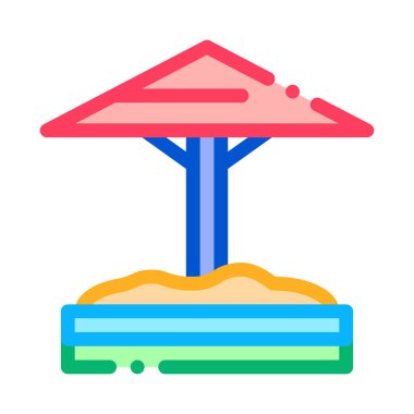 Koruyucu şemsiye ikon vektörlü kum havuzu. Koruyucu şemsiye işareti olan kum havuzu. renk sembolü çizimi