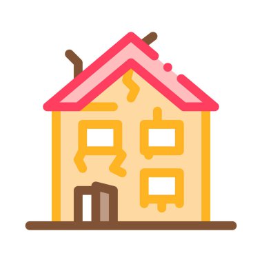 Eski ev ikonu vektörünün çöküşü. Eski ev tabelasının çökmesi. renk sembolü çizimi