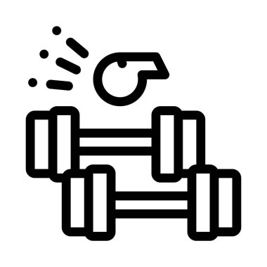 Halter çekme, koç ikon vektörünün düdüğü altında. Dambılı çek, düdük sesiyle çek. izole edilmiş sınır sembolü çizimi