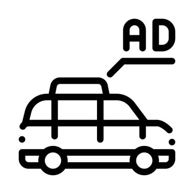Araba simgesi vektörünün reklamı. Araba tabelasındaki reklam. izole edilmiş sınır sembolü çizimi