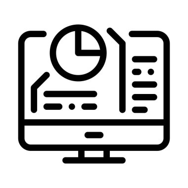 Bilgisayar simgesi vektöründe pasta grafiği. Bilgisayar işaretli pasta grafiği. izole edilmiş sınır sembolü çizimi