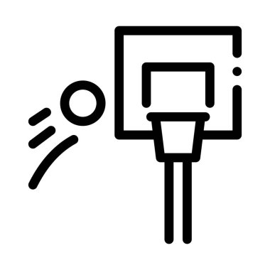 Basketbol potası ve uçan top ikonu vektörü. Basketbol potası ve uçan top işareti. izole edilmiş sınır sembolü çizimi