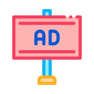 Direğe monte edilmiş reklam panosu vektörü. Direğe asılmış reklam panosu tabelası. renk sembolü çizimi
