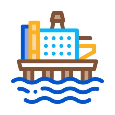 Offshore benzin istasyonu ikon vektörü. Deniz aşırı benzin istasyonu tabelası. renk sembolü çizimi