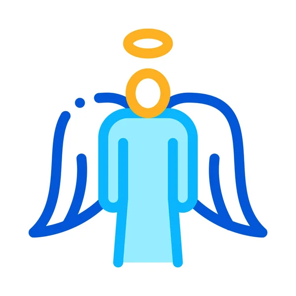 Heiliger Engel mit Flügeln Ikone Vektor Umriss Illustration — Stockvektor