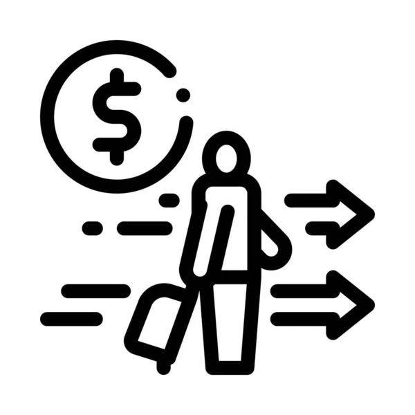 Mężczyzna z walizką z ikoną pieniędzy zarys wektora ilustracja — Wektor stockowy
