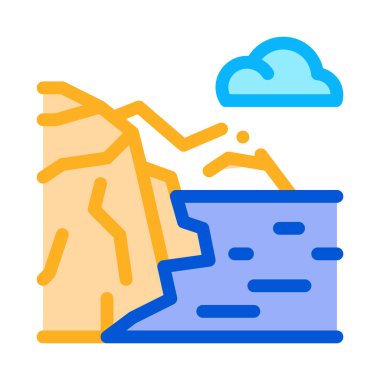 Deniz ikonu vektör taslağı yakınlarındaki dağ manzarası çizimi