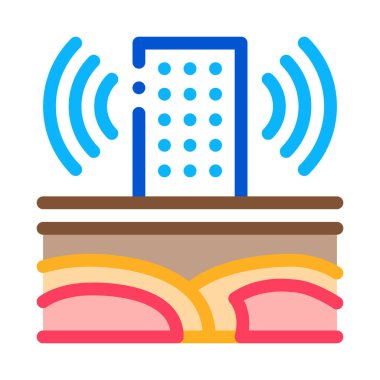 Sismik dalga yüksek binalar oluşturan ikon vektör çizgisi çizimi