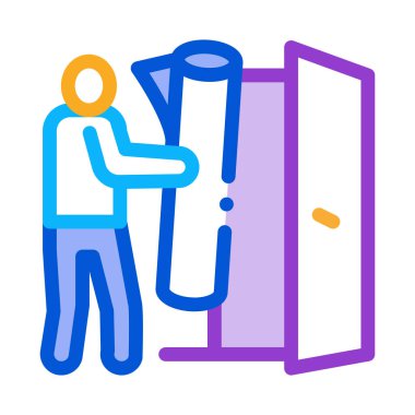 Adam apartman simgesi vektör çizelgesine halı getiriyor