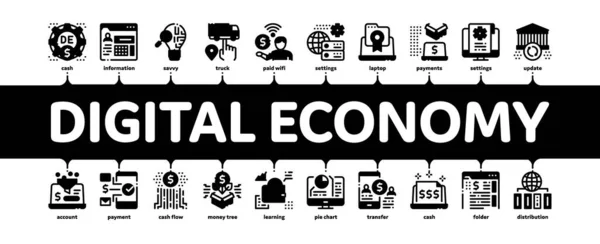 Economía Digital y Negocios Electrónicos Infografía Mínima Banner Vector — Vector de stock