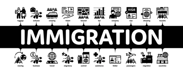 Inmigración Refugiado Infografía mínima Banner Vector — Archivo Imágenes Vectoriales