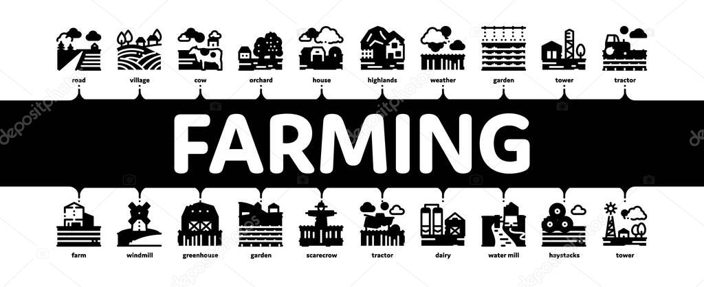 Farming Landscape Minimal Infographic Banner Vector