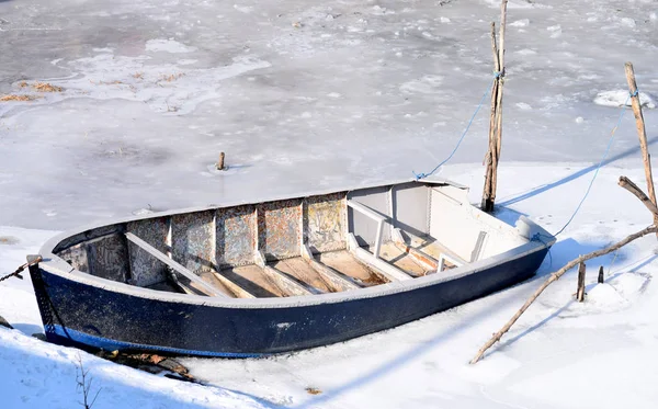 Boats Frozen River — Stock Photo, Image