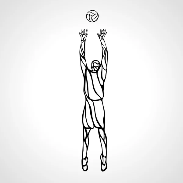 Volleybal setter speler overzicht silhouet, vectorillustratie — Stockvector