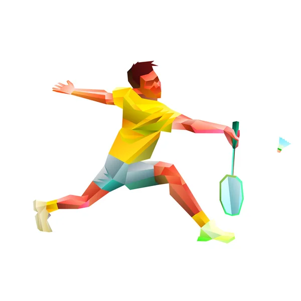 Polygonální badmintonový hráč. Vektorové ilustrace — Stockový vektor