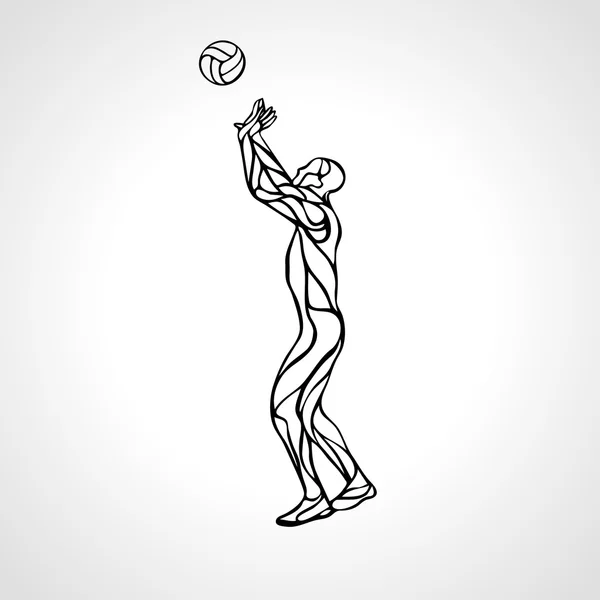 Voleibol setter silueta contorno, vista lateral. Ilustración vectorial — Vector de stock