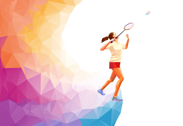 Polygonal professional badminton player. Vector illustration