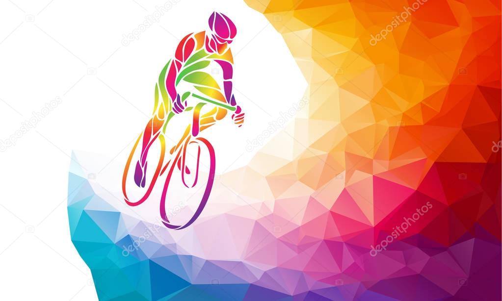 Professional cyclist involved in a bike race. Polygonal low poly