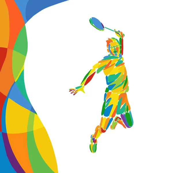 Sommerspiele abstraktes buntes Muster mit Badmintonspieler — Stockvektor