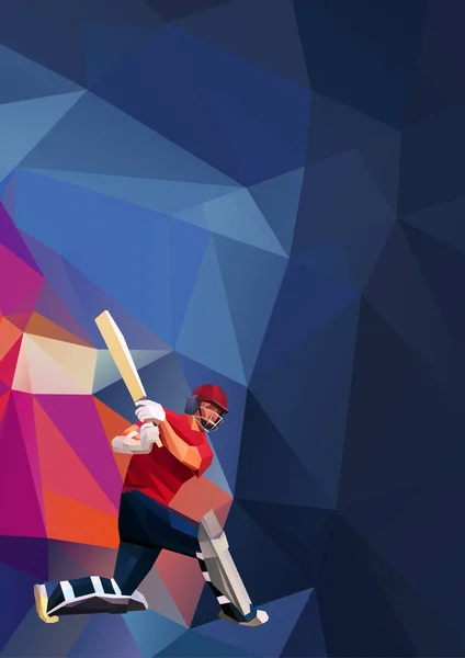 Abstrakta cricket spelaren polygonal låg poly illustration — Stock vektor