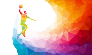 Poligonal geometrik basketbol oyuncu atlama atış