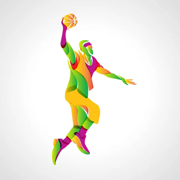 Giocatore di basket saltare colpo. Illustrazione vettoriale — Vettoriale Stock