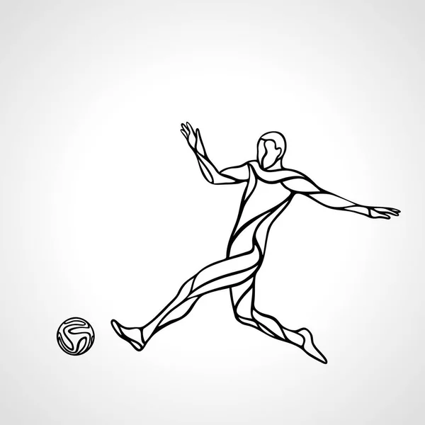 Soccer ou footballeur donne un coup de pied au ballon, silhouette de sportif — Image vectorielle