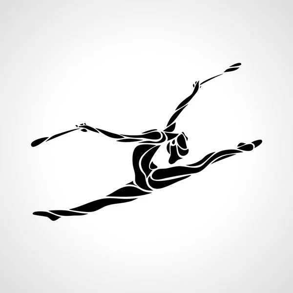 Silhouette de gymnastique rythmique art fille avec des clubs — Image vectorielle