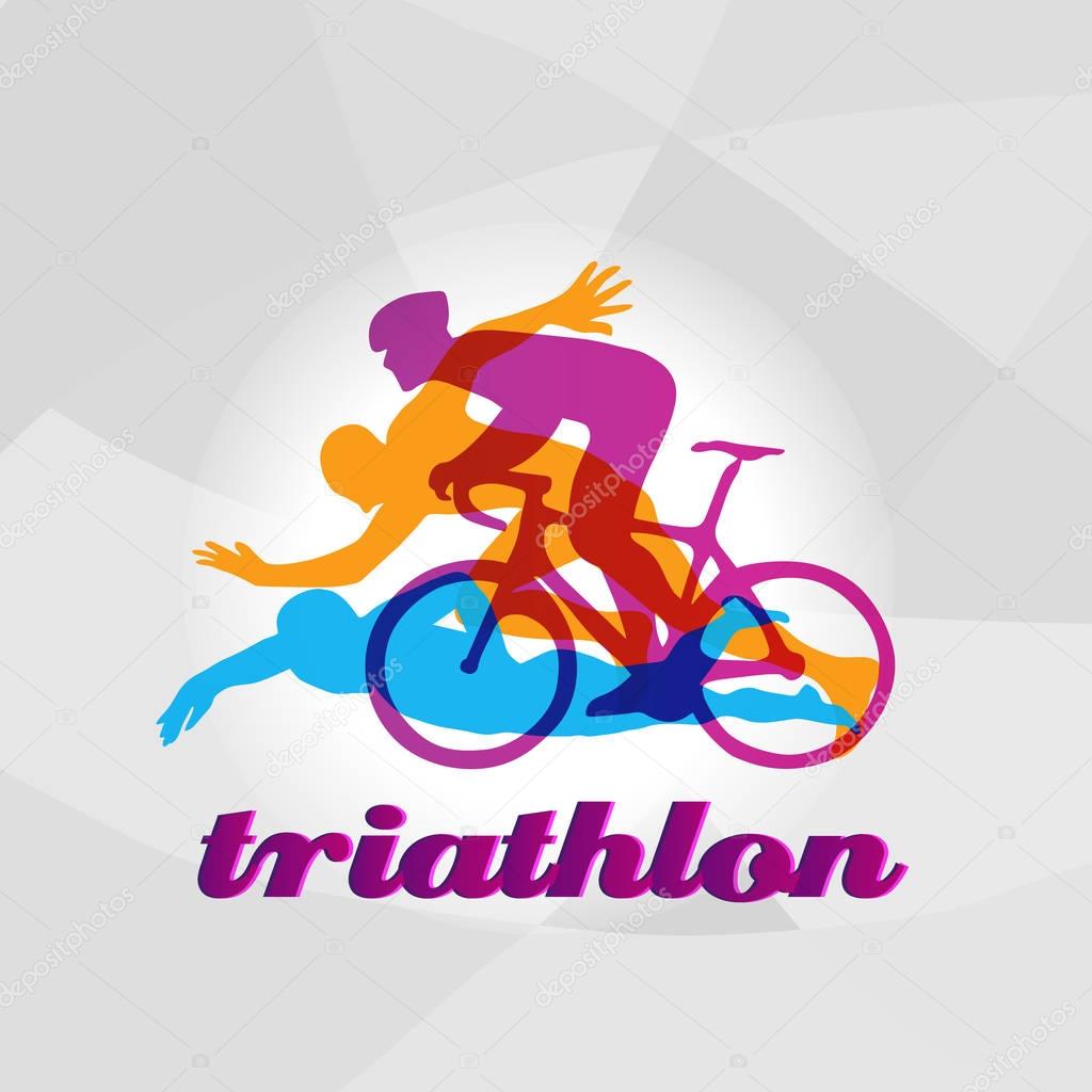 Farbe flach Logo Triathlon. VektorFigurenTriathleten — Stockvektor