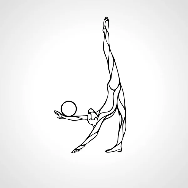 艺术韵律体操女孩与球的侧面影像 — 图库矢量图片