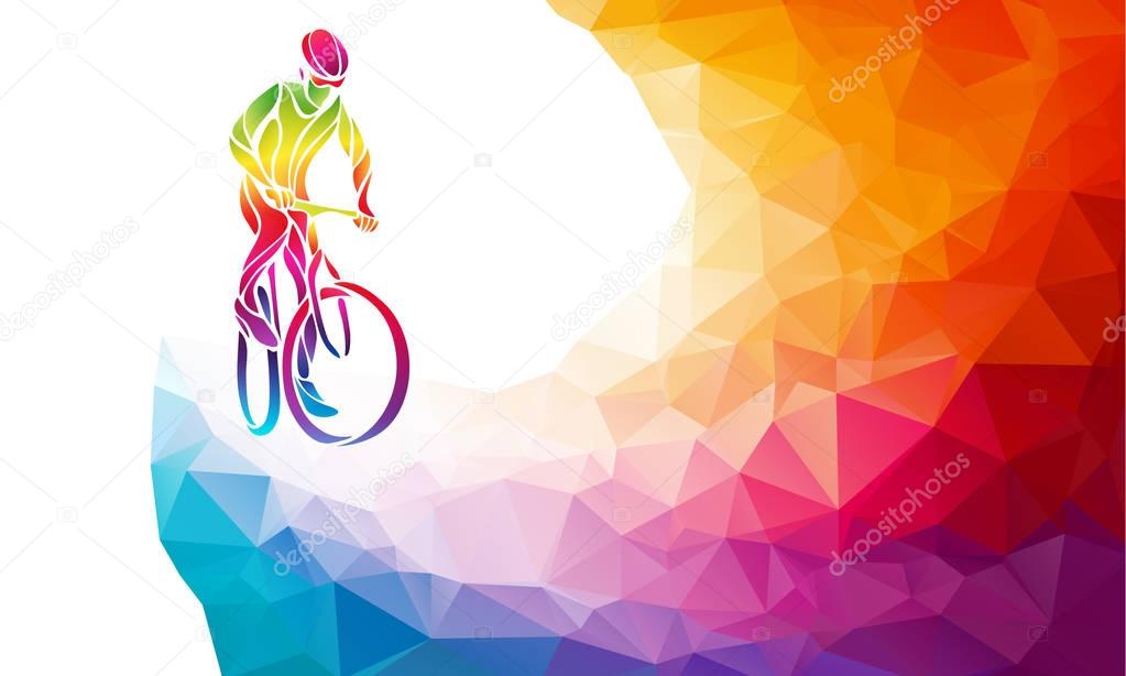 Professional cyclist involved in a bike race. Polygonal low poly