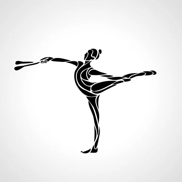 Silhouette di arte ritmica ragazza ginnastica con club — Vettoriale Stock