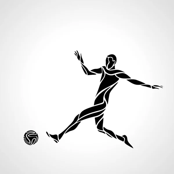 Calcio o calciatore calcia il pallone, silhouette da sportivo — Vettoriale Stock