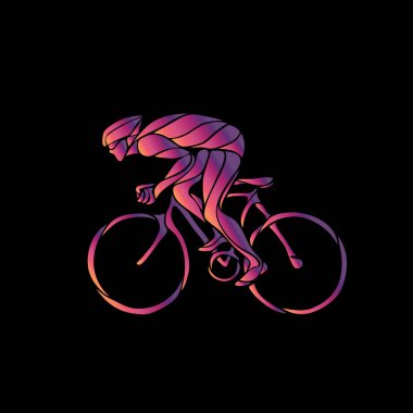 Bisikletçi bir bisiklet yarışı. Neon vektörel clipart