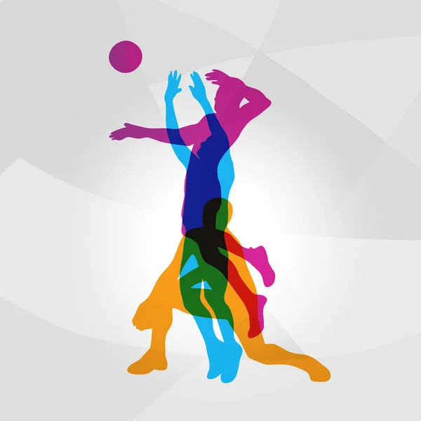 Vector logo voleibol. Jugadores de voleibol colorido golpea una pelota — Vector de stock