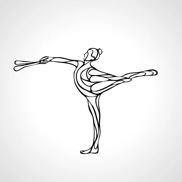 Silhouette de gymnastique rythmique art fille avec des clubs — Image vectorielle