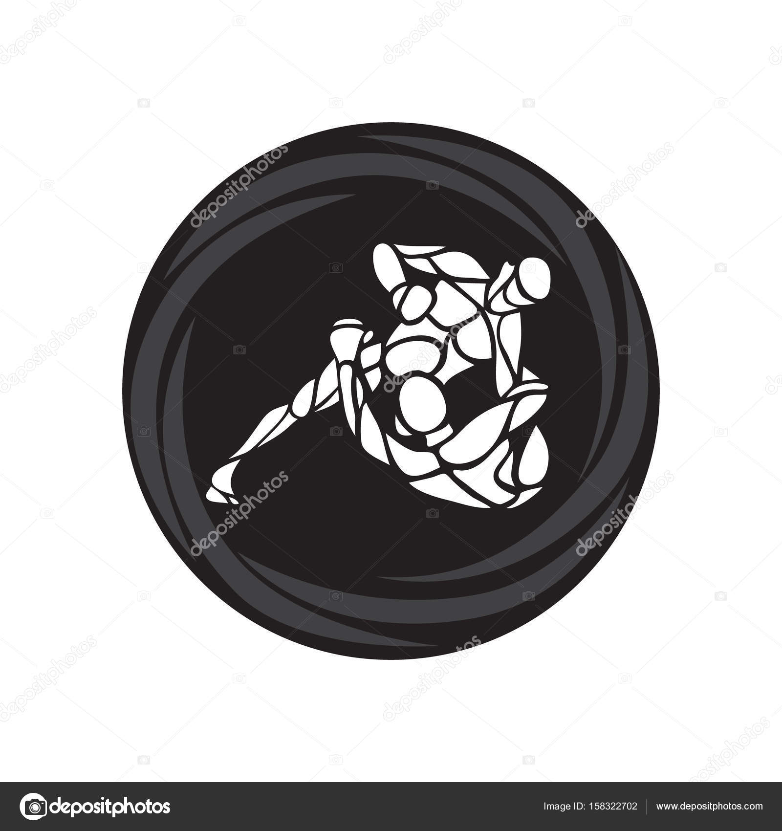 MMA fighters round pictogram or logo. Boxing icon — Stock Vector