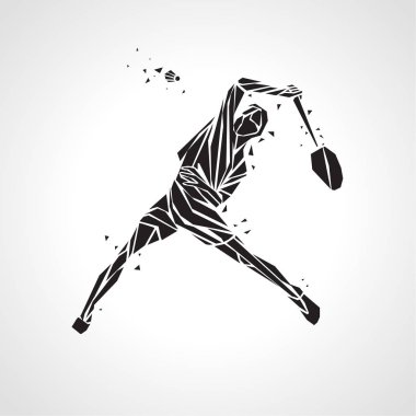 Yaratıcı profesyonel Badminton oyuncu şut atışı yapıyor silüeti.