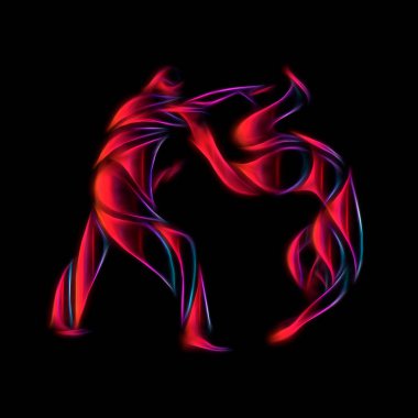 Judo savaşçıları piktogram veya logosu yuvarlak. Dövüş sanatları simgesi