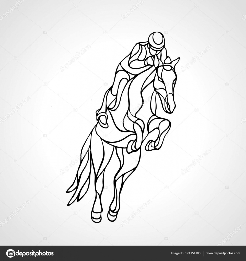 Horse Race Equestrian Sport Outline Silhouette Of Racing With Jockey On Isolated Background And Rider