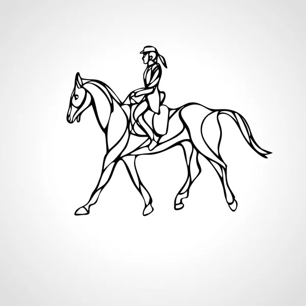 Course de chevaux. Sport équestre. Silhouette de course avec jockey — Image vectorielle
