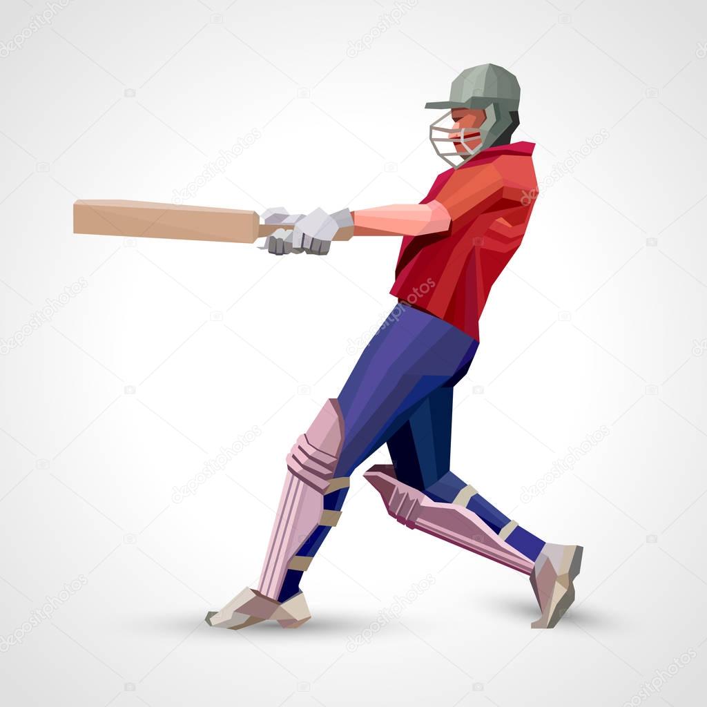 Abstract cricket player polygonal low poly illustration