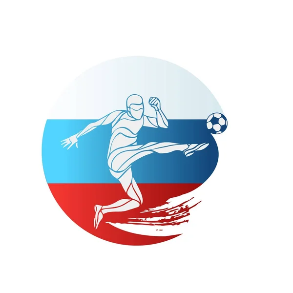 Logo del campeonato de fútbol. Bandera de Rusia. Ilustración vectorial de futbolista abstracto con colores de bandera nacional rusa — Vector de stock