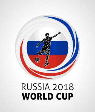 Futbol Şampiyonası logosunu görmeniz gerekir. Rusya bayrağı. Soyut futbolcu Rus ulusal bayrak renkleri ile vektör çizim