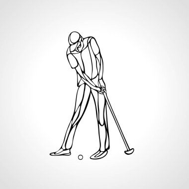 Golf oyuncu silüeti. Anahat. Yan görünümü. Vektör eps8
