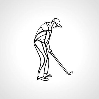 Golf oyuncu silüeti. Anahat. Yan görünümü. Vektör eps8