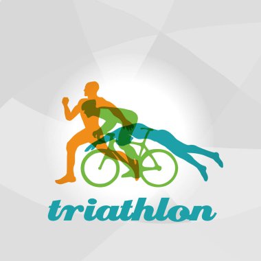Renk düz logosunun triatlon. Vektör resimler triathletes