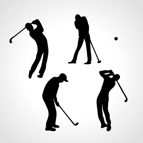 Golfçüler siluetleri koleksiyonu. 4 siyah golf oyuncuları — Stok Vektör