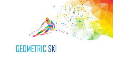 Büyük Slalom Kayak Racer siluet. Renkli çizimi